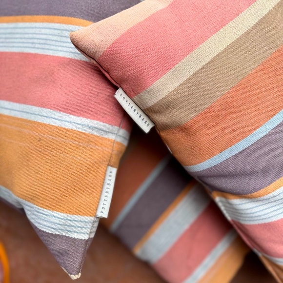POTTERY BARN Sunbrella 4 pcs Striped Outdoor Patio Chair Cushions Pillows 21” - Picture 1 of 12